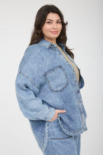 Load image into Gallery viewer, Plus Washed Chambray Button Down Long Sleeve Shirt