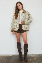 Load image into Gallery viewer, Floral Toile Collared Zip-up Quilted Jacket