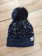 Load image into Gallery viewer, Sequin Faux Fur Pom Kids Beanie