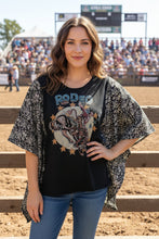Load image into Gallery viewer, Rodeo Black and Cream Floral Upcycled Boho Top M