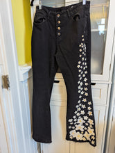 Load image into Gallery viewer, Black Flare Hand Painted Floral Jeans XL