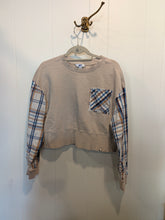 Load image into Gallery viewer, One-of-a-Kind Upcycled Plaid Sleeve Sweatshirt | Beige & Blue M