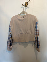 Load image into Gallery viewer, One-of-a-Kind Upcycled Plaid Sleeve Sweatshirt | Beige & Blue M