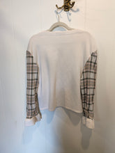 Load image into Gallery viewer, One-of-a-Kind Upcycled Plaid Sleeve Sweatshirt | Cream & Blush Small