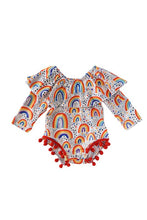 Load image into Gallery viewer, Rainbow Pom Pom Long Sleeve Romper