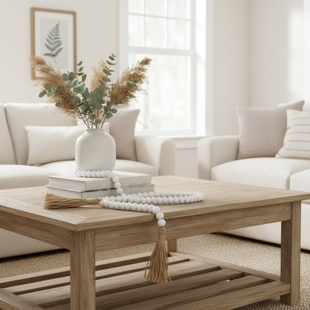White Beaded Garland with Tassels