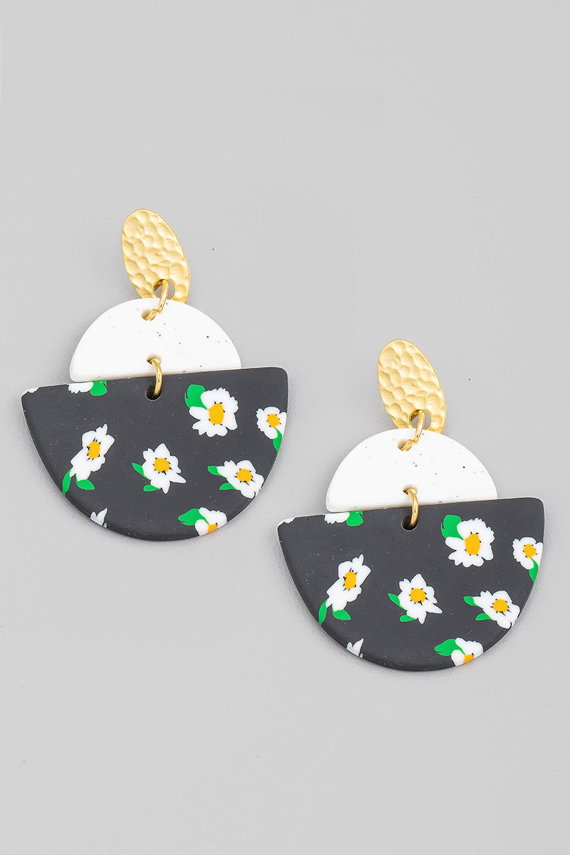 Floral Print Semi Circle Earrings