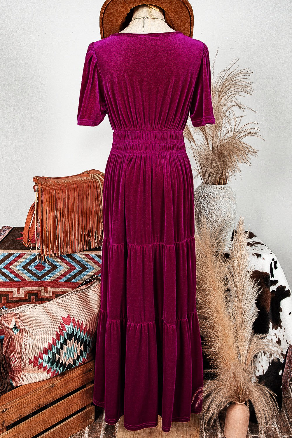 Fuchsia Velvet Maxi Dress Large