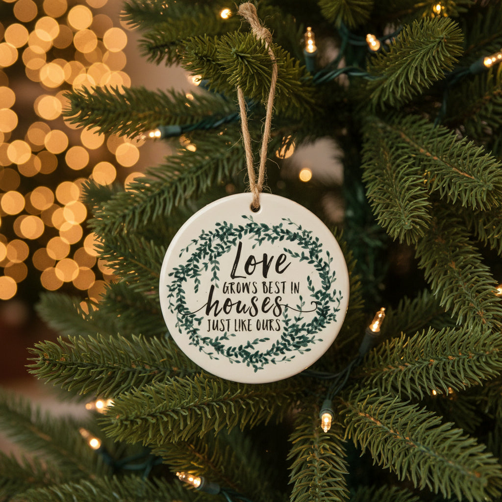 Love Grows Best Ceramic Ornament