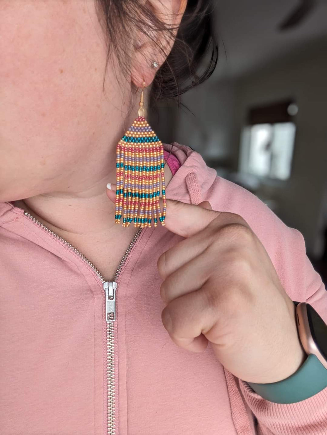 Gold Stripe Beaded Earrings
