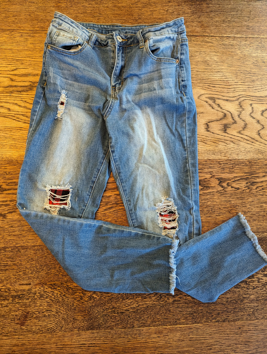 Jeans with Buffalo Check Patches size M