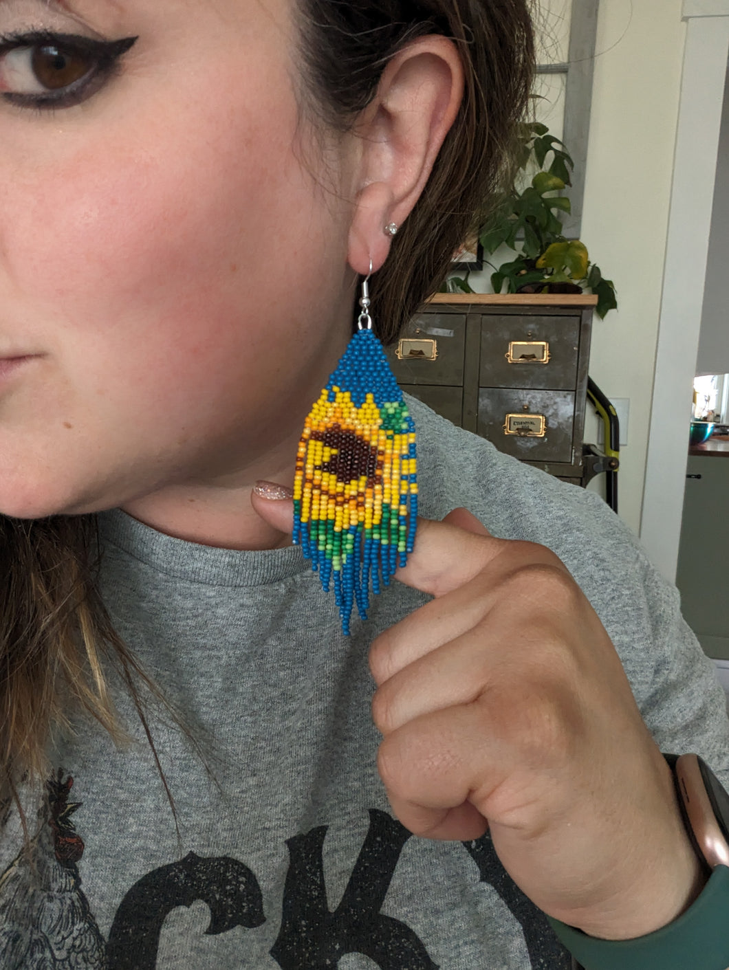Sunflower Beaded Earrings