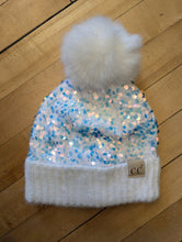 Load image into Gallery viewer, Sequin Faux Fur Pom Kids Beanie
