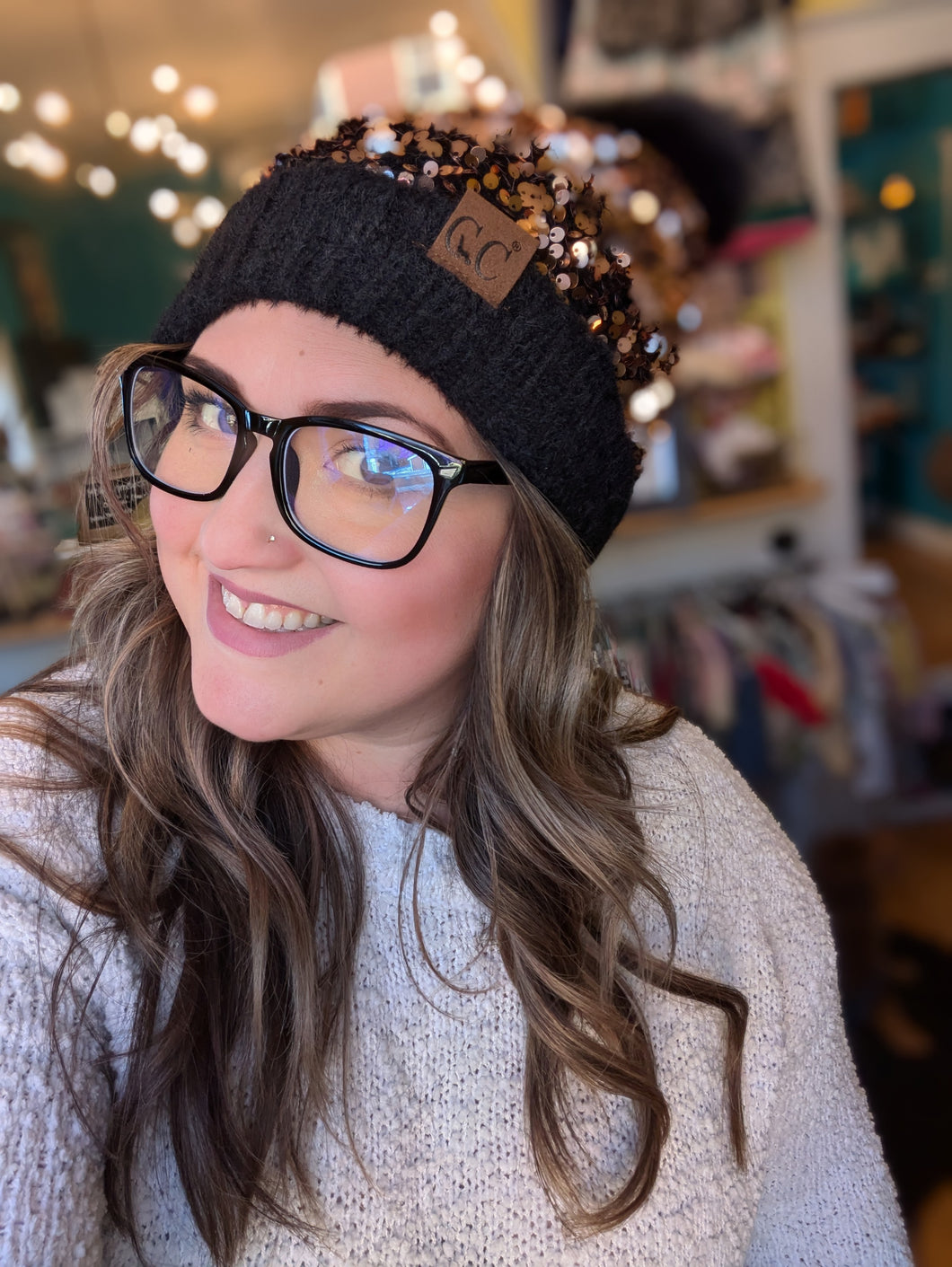 Sequin Pom Beanie