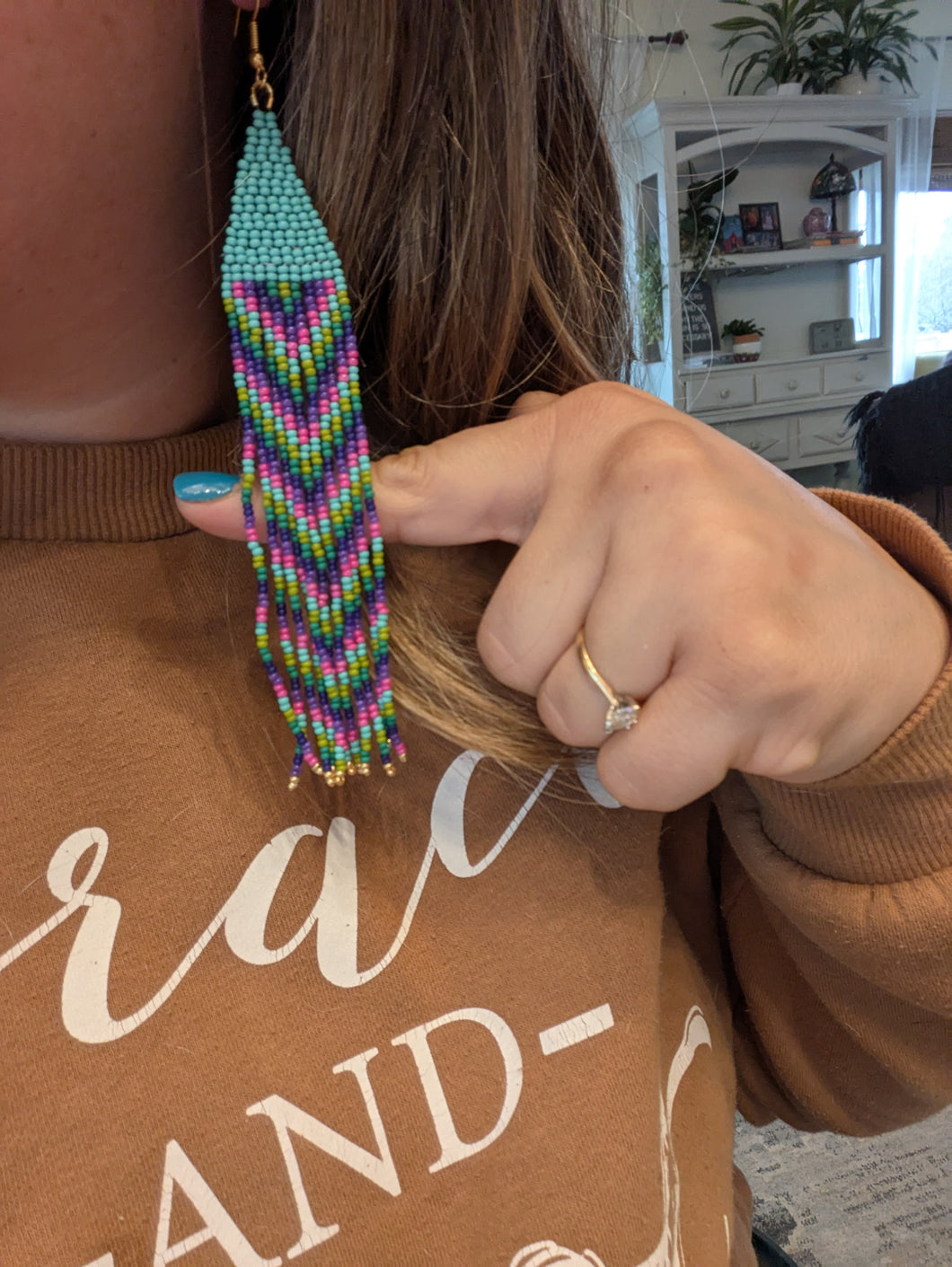 Turquoise Hippie Beaded Earrings