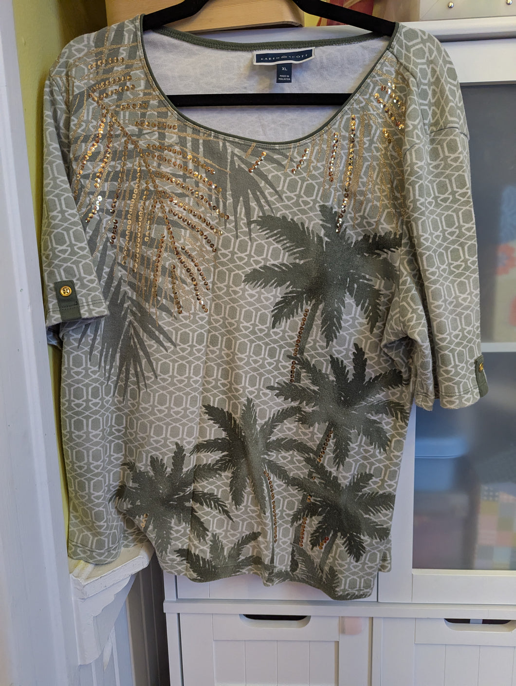 Karen Scott Palm Shirt XL