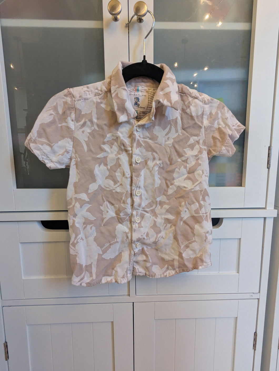 Denim Flower Tan Shirt 3-4 years