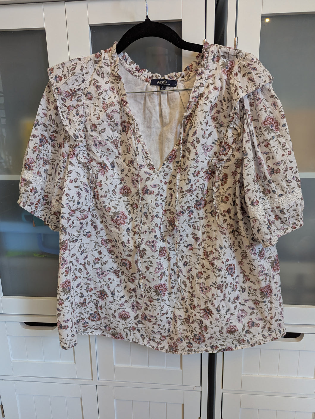 Angels White Floral Blouse L