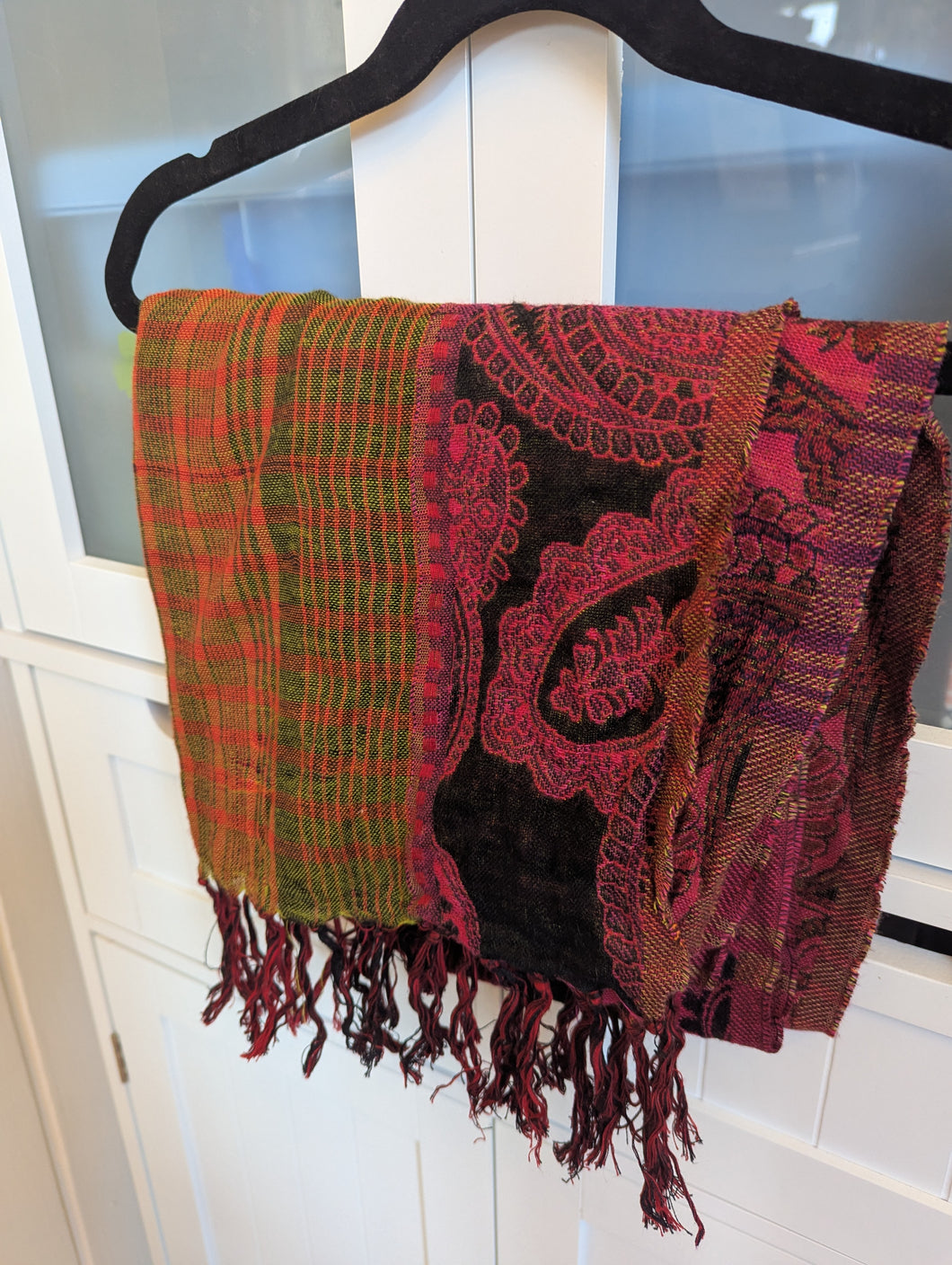 Black Scarf with Pink/Green