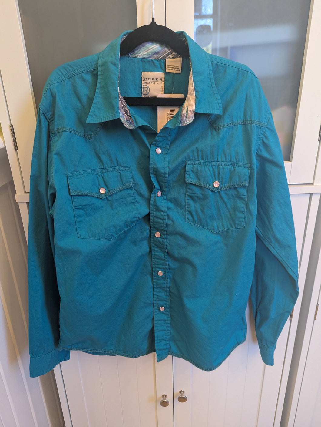 Roper Teal Pearl Snap 12-14