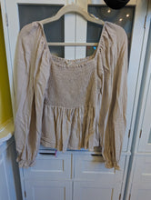 Load image into Gallery viewer, Blue Buttercup Tan Linen Blouse S
