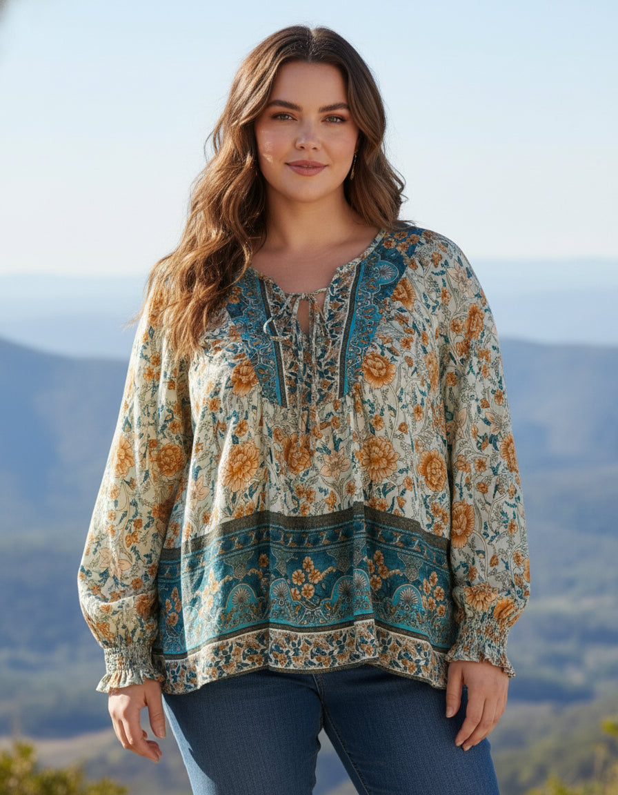 Turquoise Floral Top XL