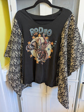 Load image into Gallery viewer, Rodeo Black and Cream Floral Upcycled Boho Top M
