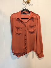 Load image into Gallery viewer, Mine Burnt Orange Sheer Button-Down Shirt M

