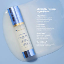 Load image into Gallery viewer, GLP Complex serum bottle on a blue surface with Clinically Proven Ingredients text overlay.
