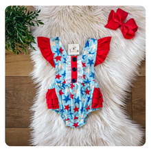 Load image into Gallery viewer, Americana Stars Infant Bubble Romper
