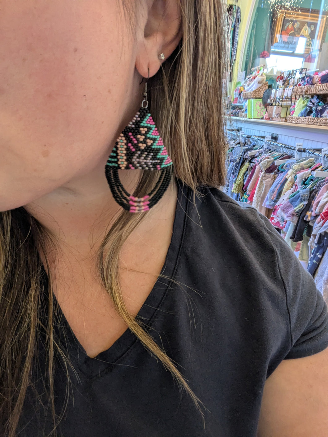 80s Triangle Beaded Earrings