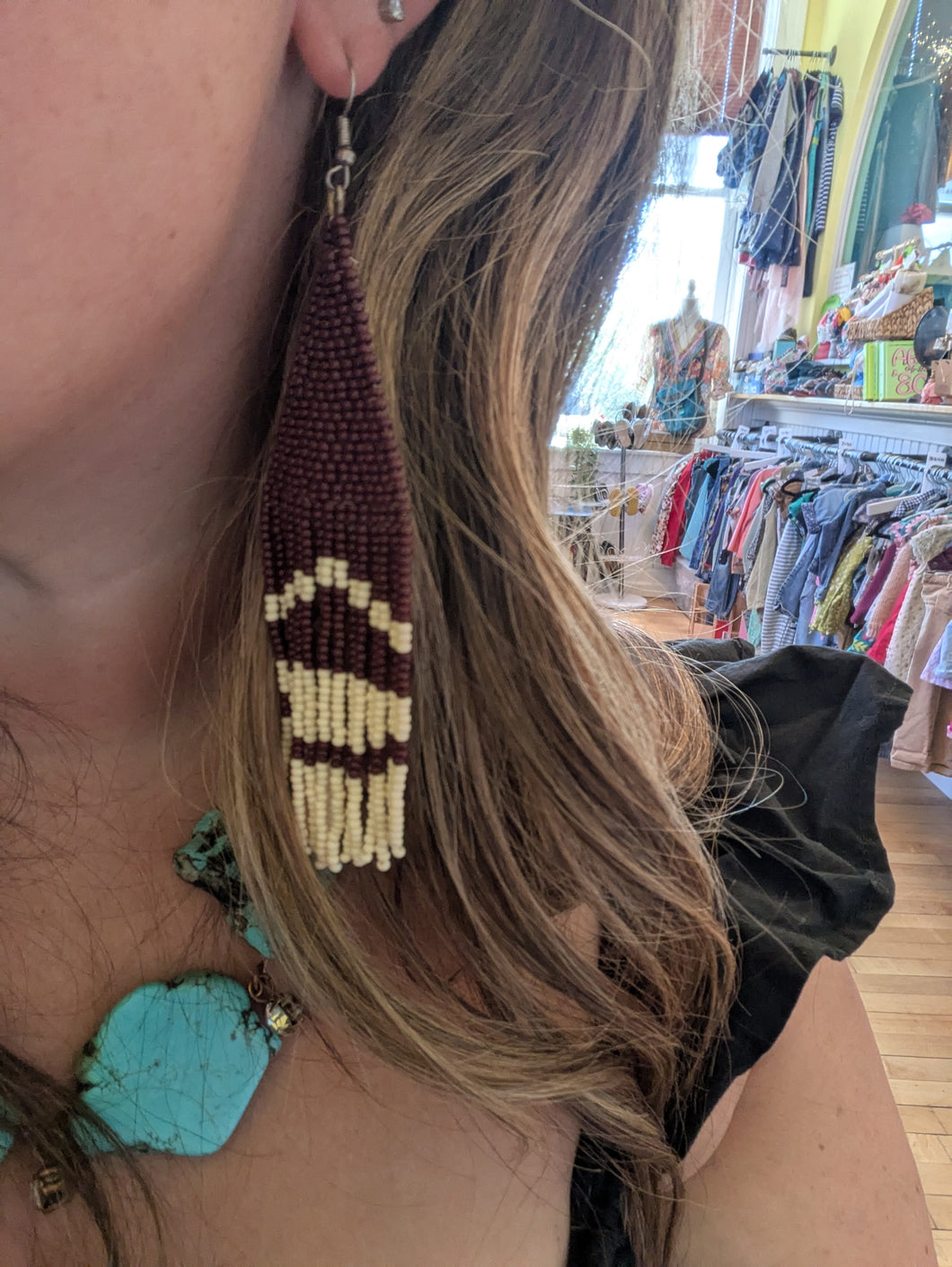 Maroon Beaded Earrings