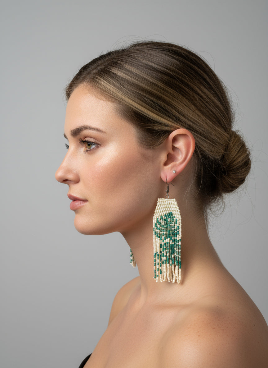 beaded monstera earrings Monstera Beaded Earrings
