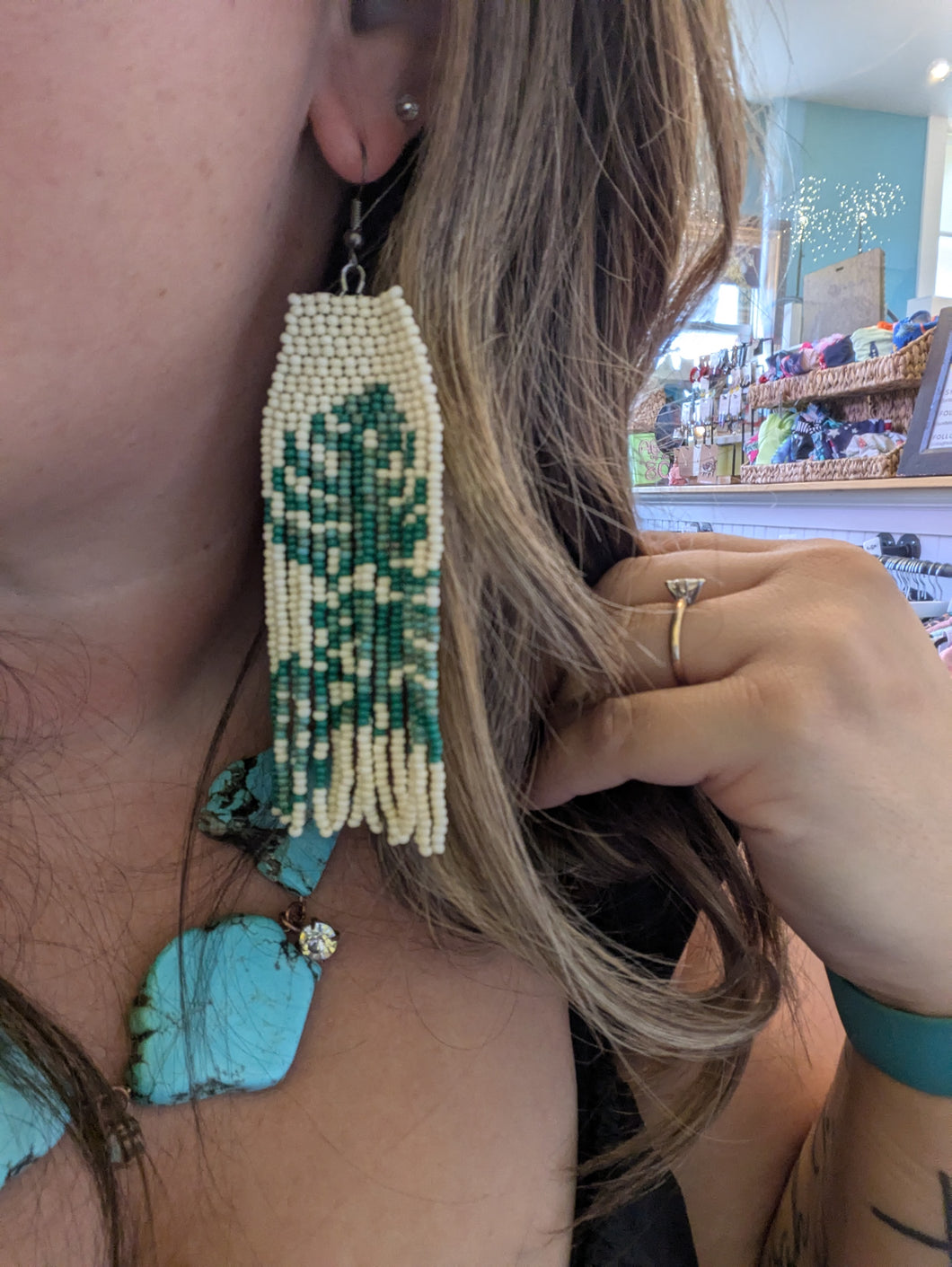 Monstera Beaded Earrings