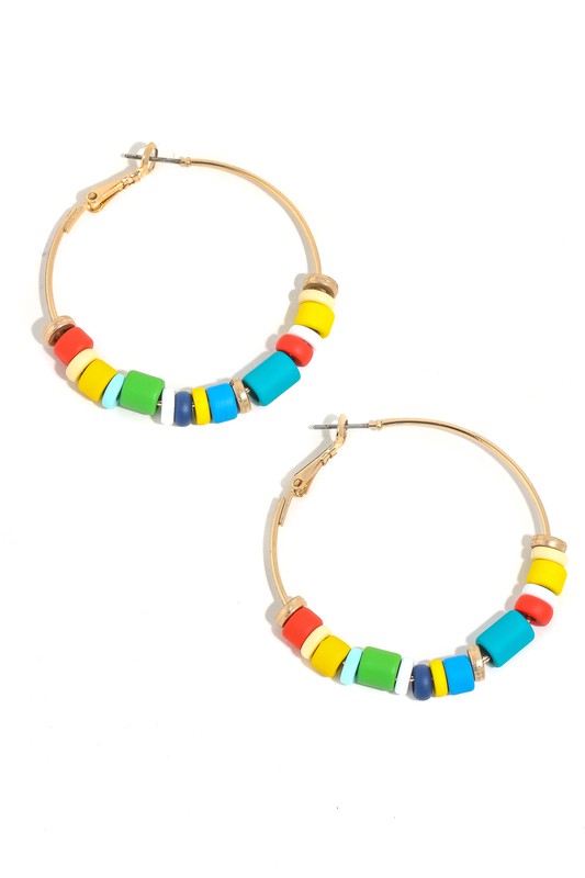 Cylinder Beaded Latch Hoop Earrings