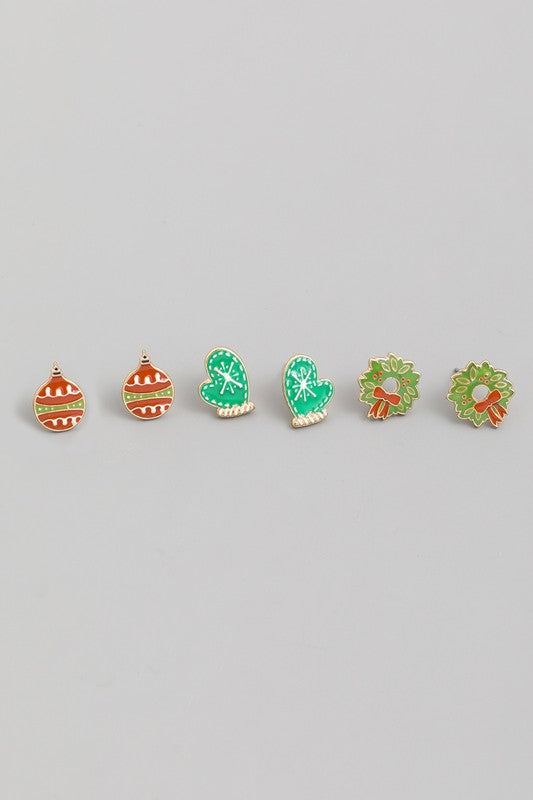 Mini Christmas Ornaments Stud Earrings Set