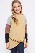 Load image into Gallery viewer, Mustard shirt with color block sleeves, girls
