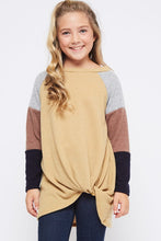 Load image into Gallery viewer, Mustard shirt with color block sleeves, girls
