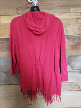 Load image into Gallery viewer, Chico&#39;s Red Cardigan with Hood and Fringe size 2/12
