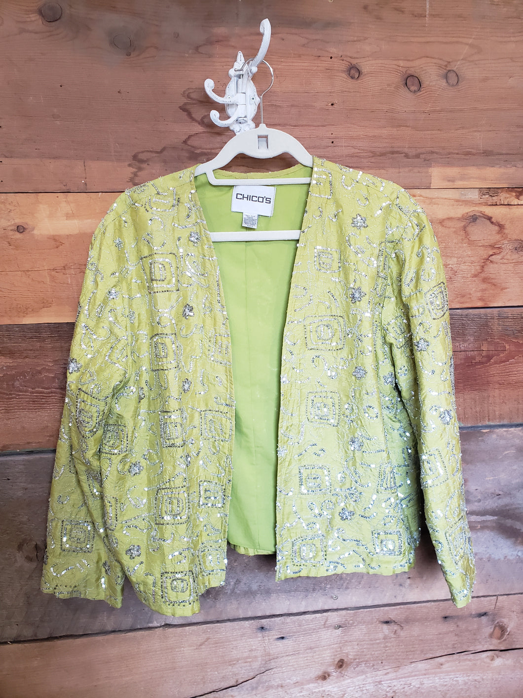 Chico's Green and Sequin Jacket Size 3/16