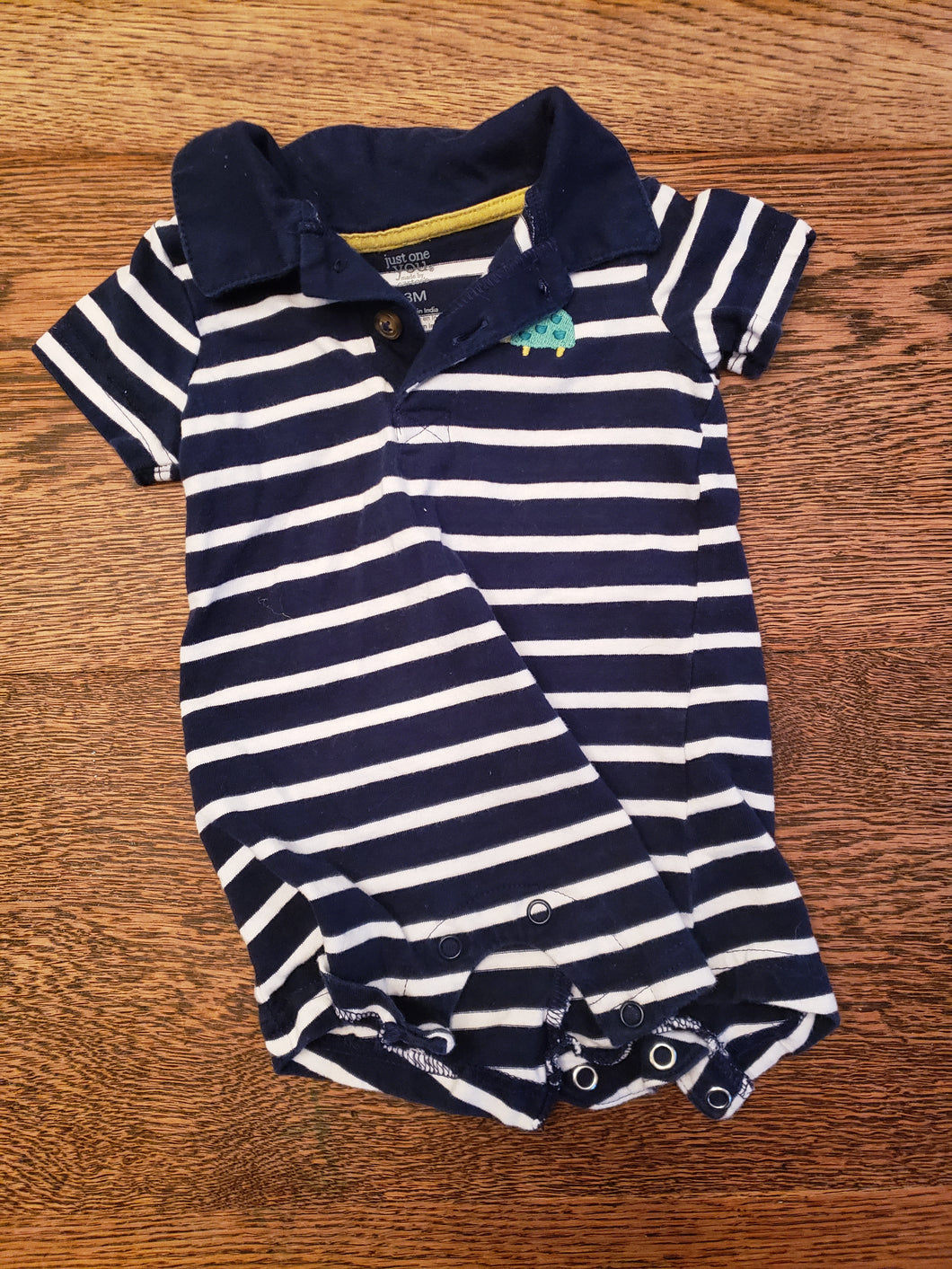 Carters Turtle Blue/White Stripe Romper 3 Months