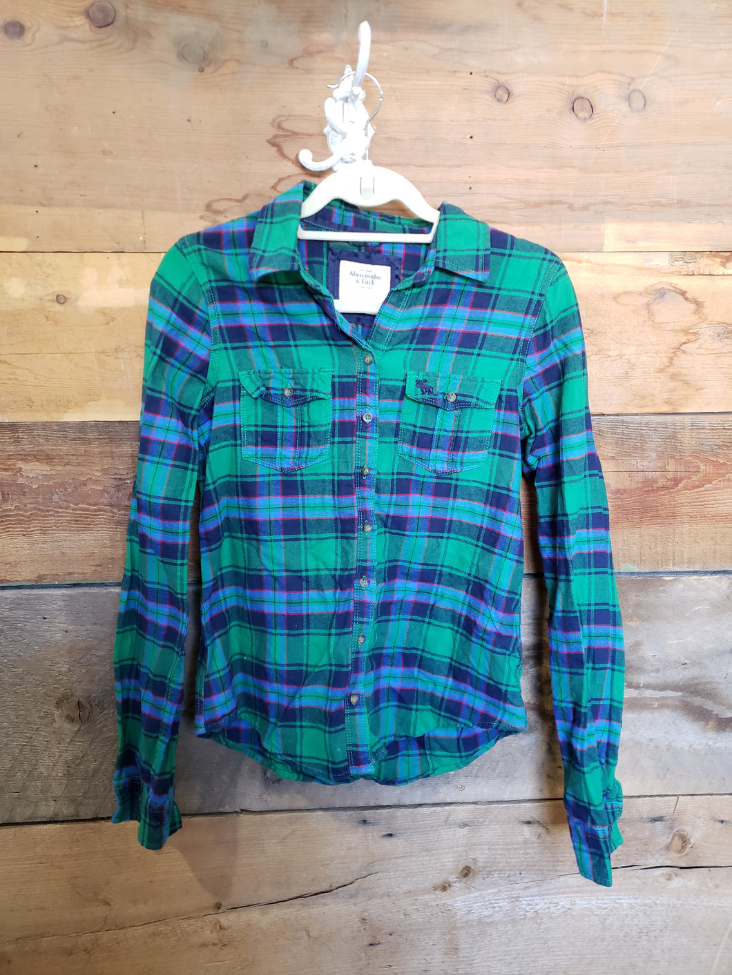 Abercrombie and Fitch- Green and Blue Plaid Shirt Womens Size L