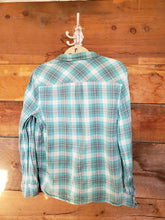 Load image into Gallery viewer, JCrew Women&#39;s Turquoise and Brown Flannel Size 12
