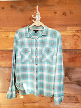 Load image into Gallery viewer, JCrew Women&#39;s Turquoise and Brown Flannel Size 12
