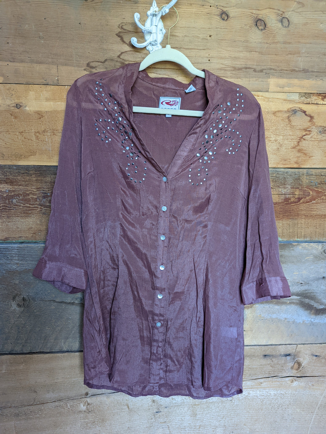 Roper Brown Gauzy Button Up Womens L