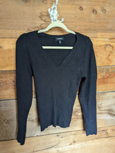 Load image into Gallery viewer, Express Black Ribbed VNeck Long Sleeve Top Womens Small
