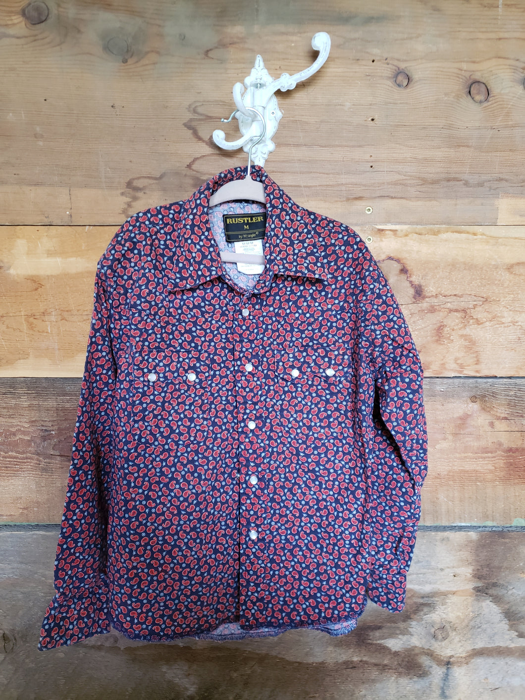 Rustler by Wrangler Unisex Red and Blue Paisley Kids Pearl Snap Size M