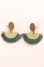 Load image into Gallery viewer, Snakeskin Disk and Fringed Half Moon Earrings
