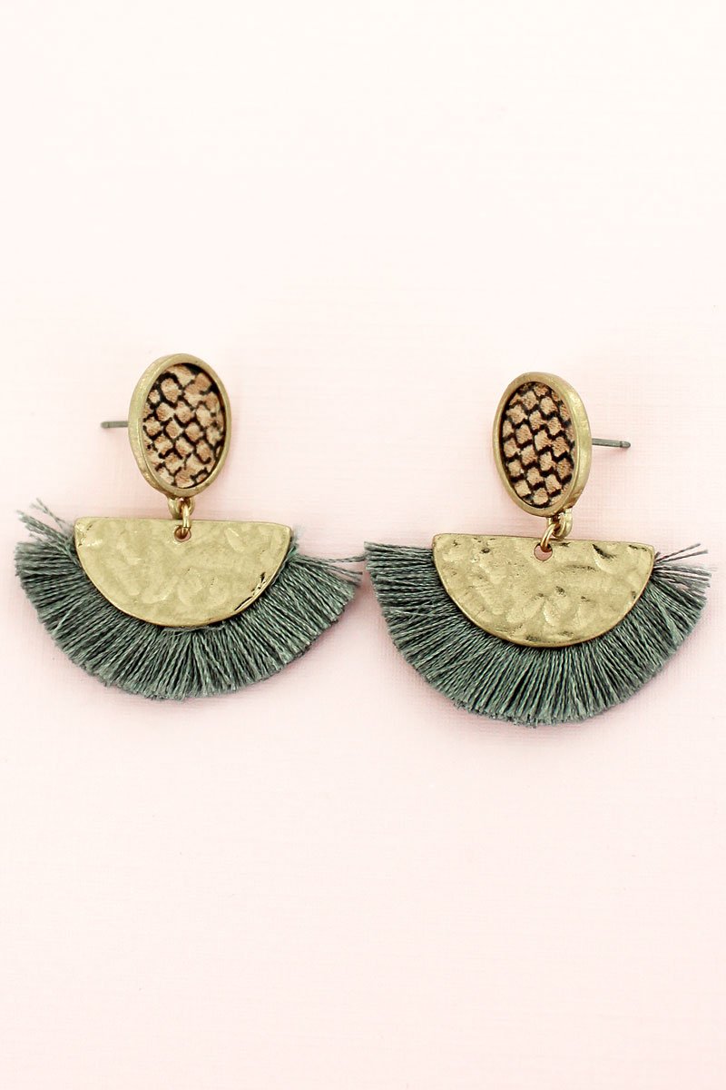 Snakeskin Disk and Fringed Half Moon Earrings